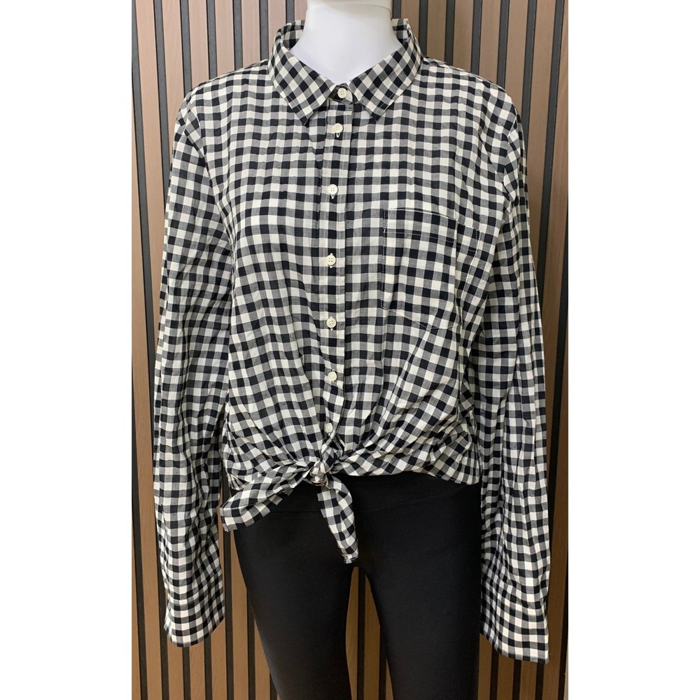 J.Crew Women's XXL Gingham Cotton Button Down Shirt Black White Long Sleeve